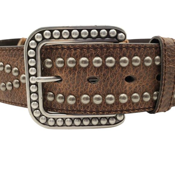 Ariat Brown Pebbled Leather Belt Gold & Silver Studded 36/90 Western Unisex - Picture 8 of 13